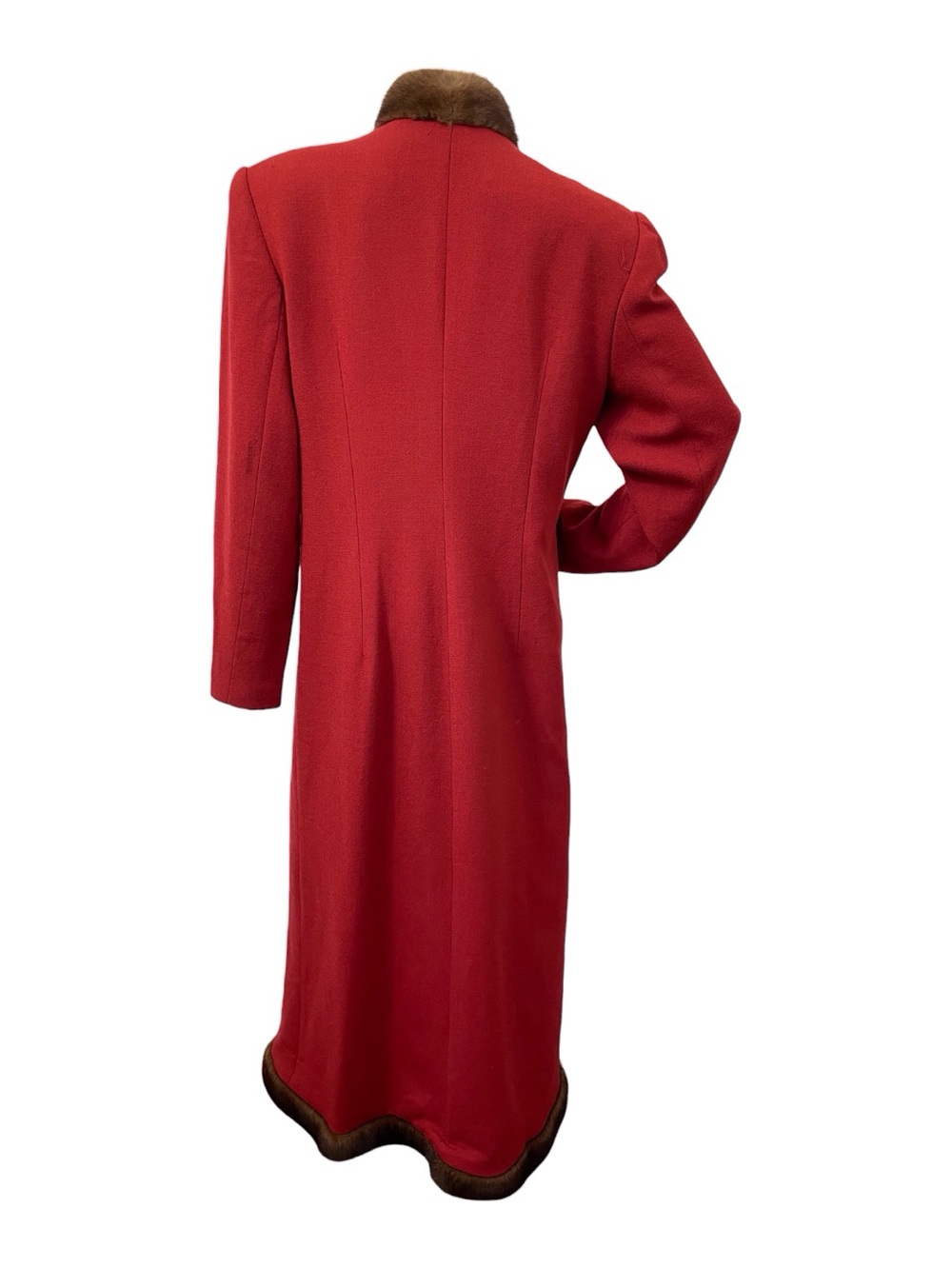 Lily&Taylor Vintage Red Wool Full-Length Coat Trimed with Finland Mink, 12 - Picture 4 of 6